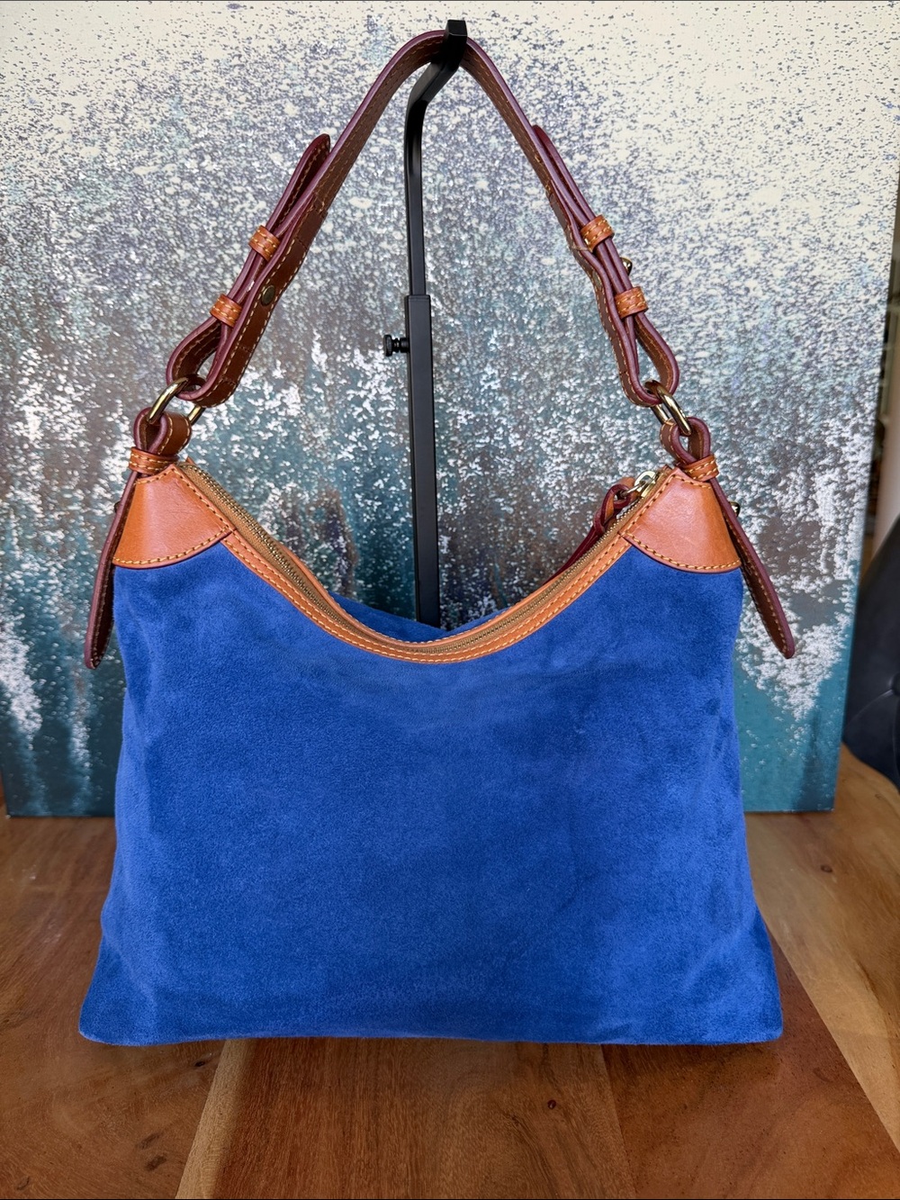 Dooney & Bourke Quiet Luxury 2020’s Italian Suede Hobo Bag Royal Blue EUC - Picture 6 of 16